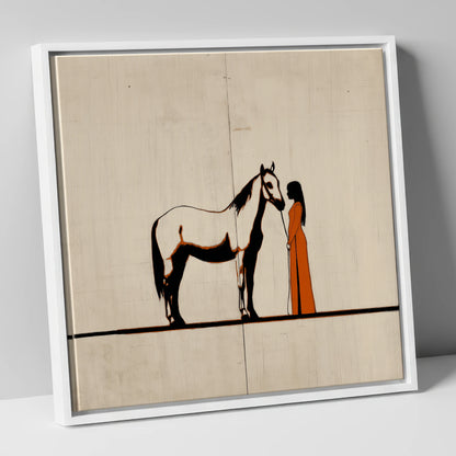 Quiet Connection horse & rider canvas wall art in white frame