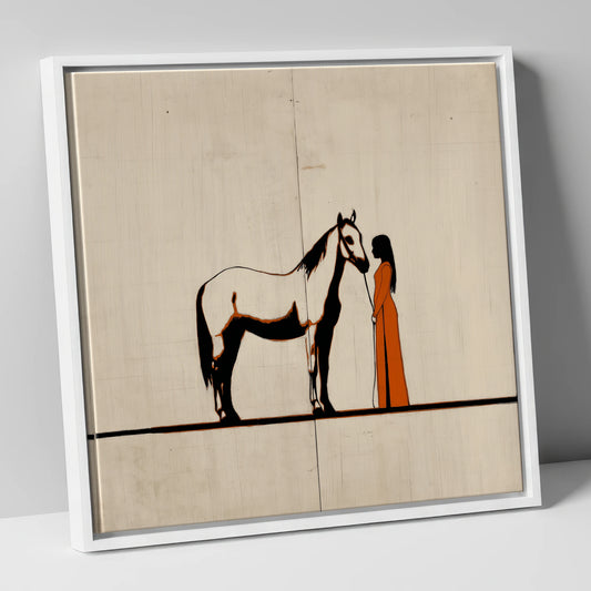 Quiet Connection horse & rider canvas wall art in white frame