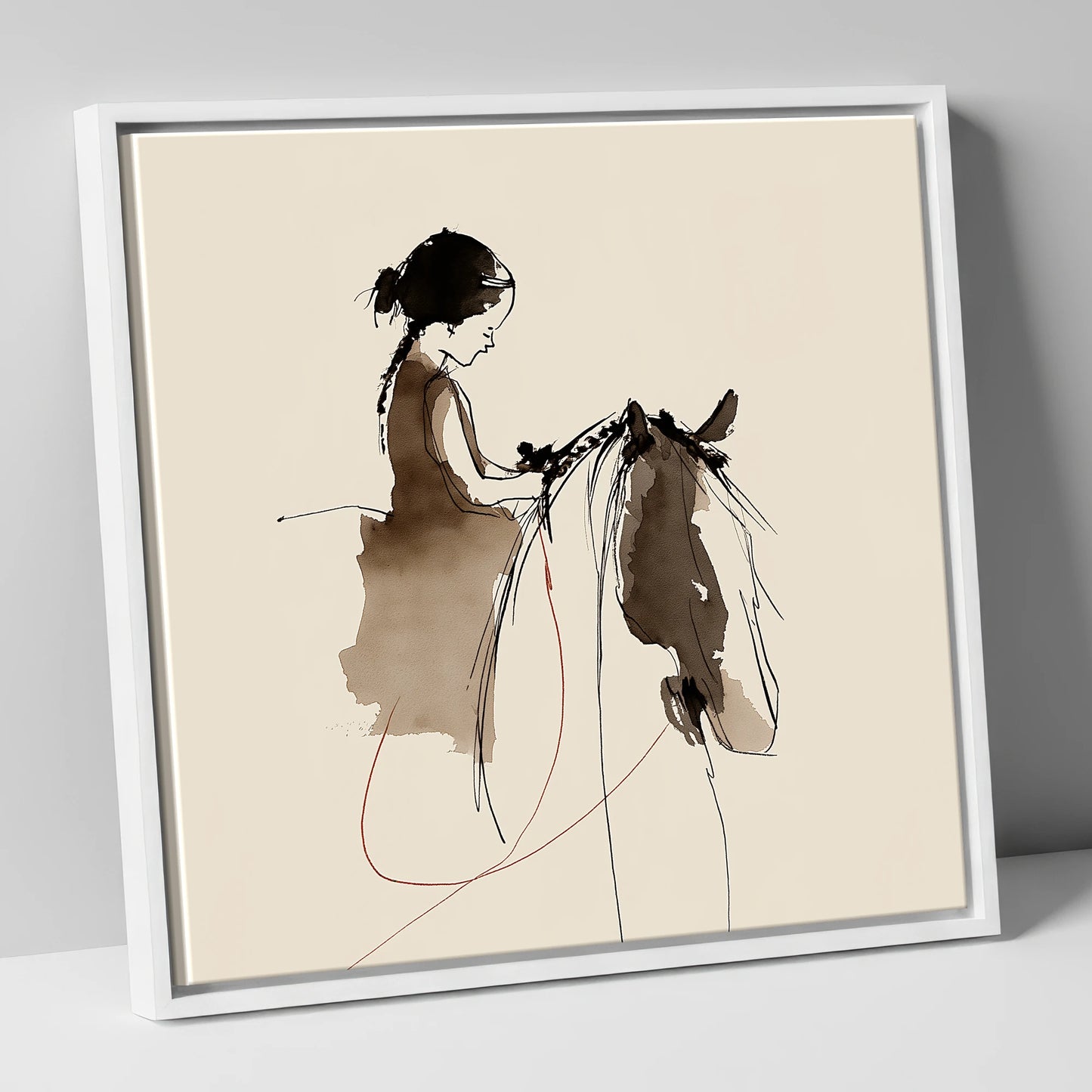 Silent Understanding horse & rider canvas wall art in white frame