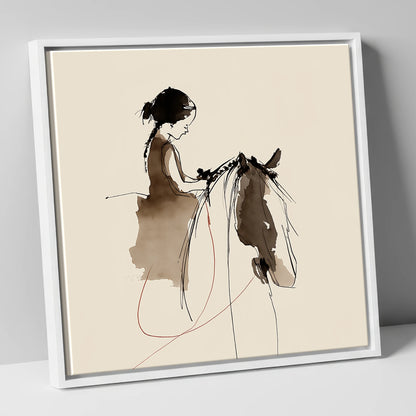 Silent Understanding horse & rider canvas wall art in white frame