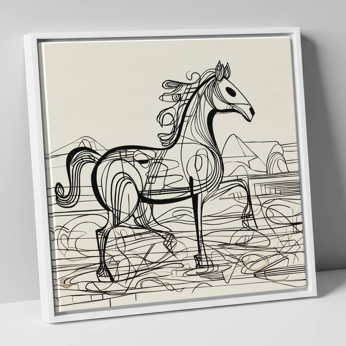 Coastline Contours beach horse canvas wall art in white frame