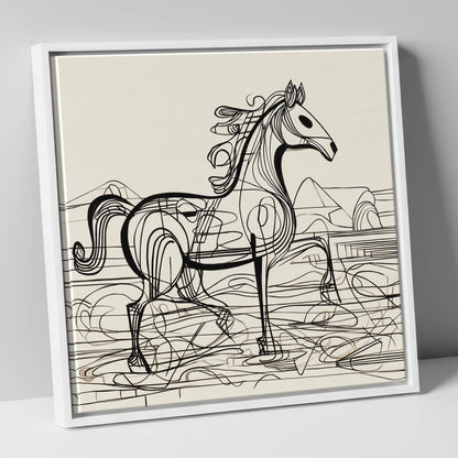Coastline Contours beach horse canvas wall art in white frame