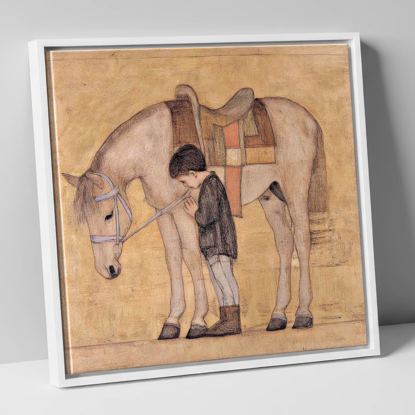 The Quiet Bond horse & rider canvas wall art in white frame