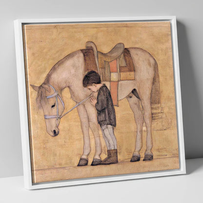 The Quiet Bond horse & rider canvas wall art in white frame