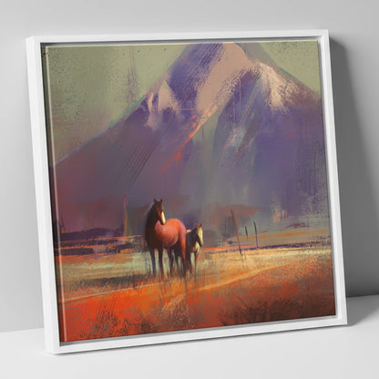 Amber Mountain Pastures horse landscape canvas wall art in white frame