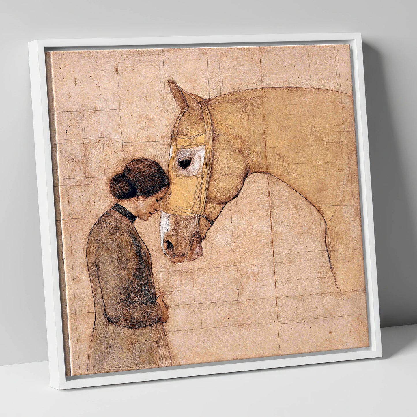 The Silent Language horse & rider canvas wall art in white frame