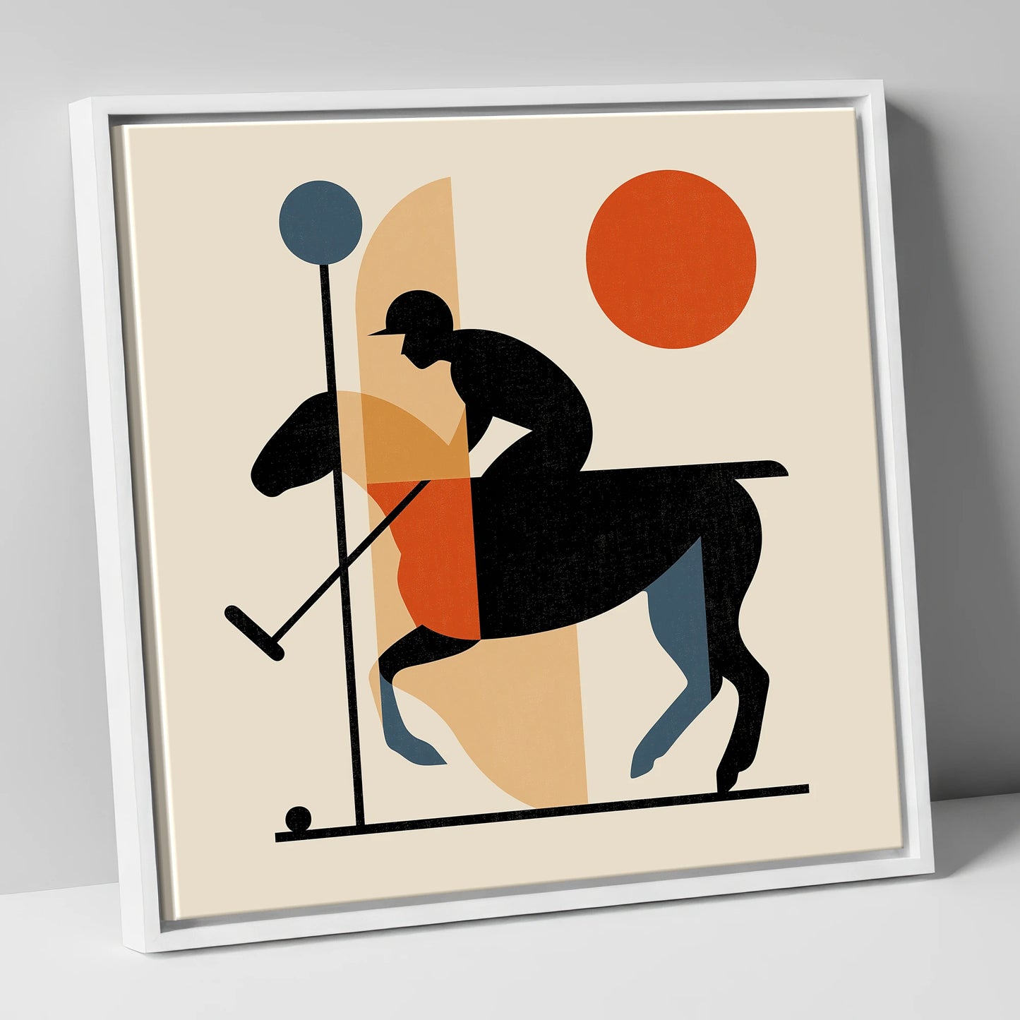 Retro Polo Strike polo horse canvas wall art in white frame