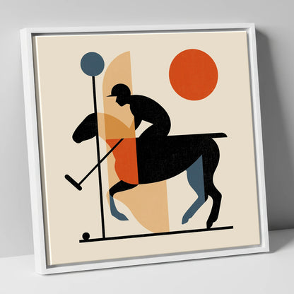 Retro Polo Strike polo horse canvas wall art in white frame