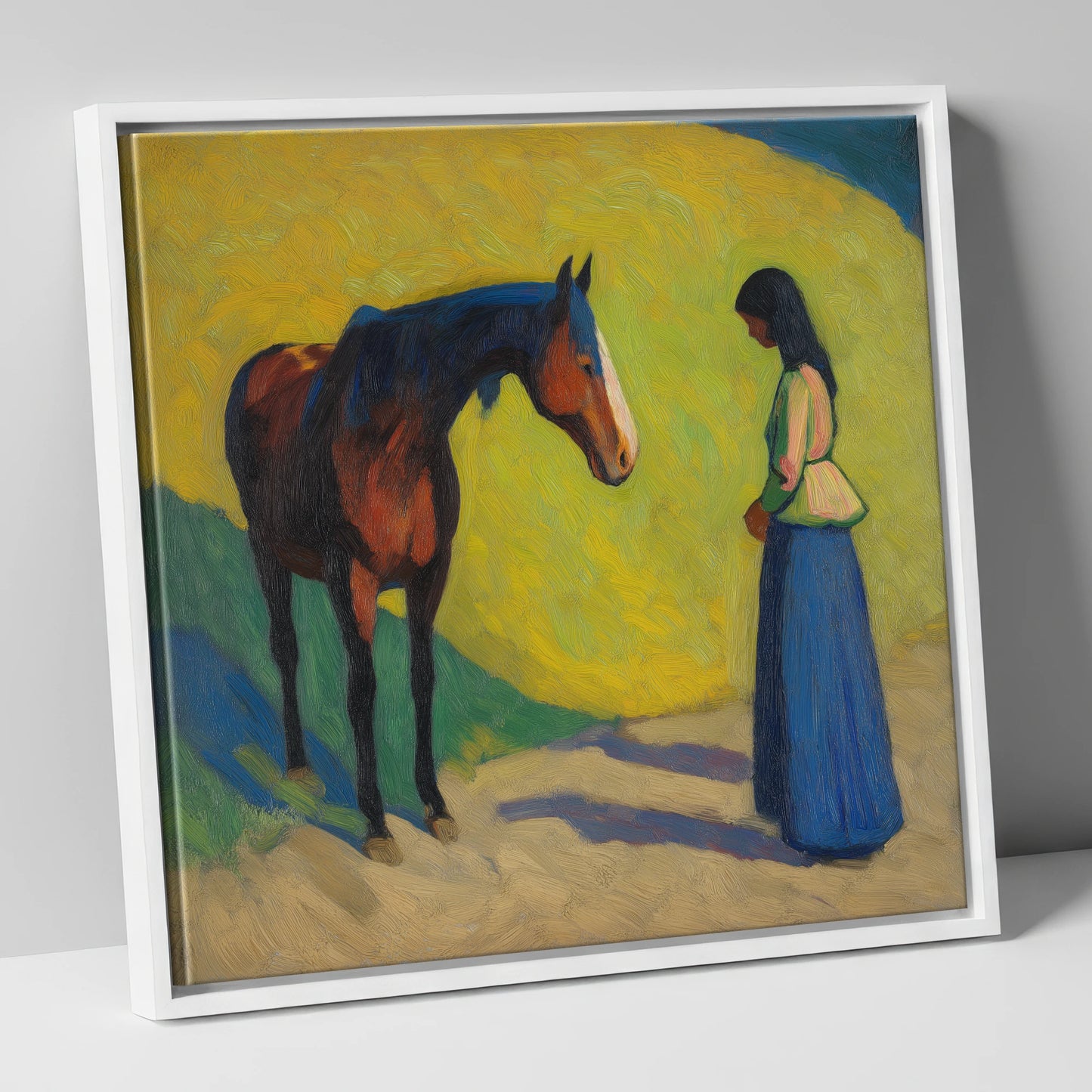 Vibrant Connection horse & rider canvas wall art in white frame