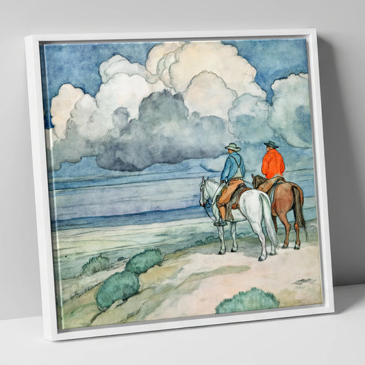 The Gathering Storm horse landscape canvas wall art in white frame