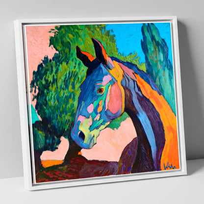 Vibrant Equine Expression horse portrait canvas wall art in white frame