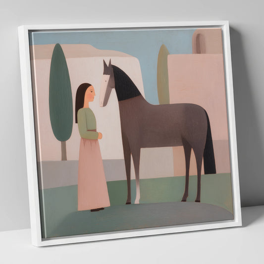 Timeless Connection horse & rider canvas wall art in white frame