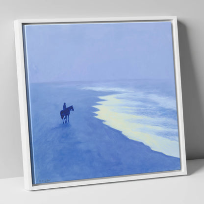 Azure Coastal Ride horse landscape canvas wall art in white frame
