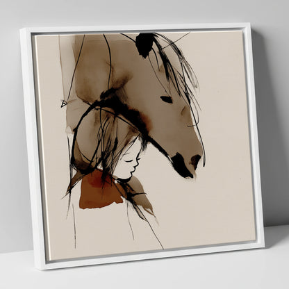 The Quiet Bond horse & rider canvas wall art in white frame