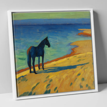Shoreline Stillness horse landscape canvas wall art in white frame