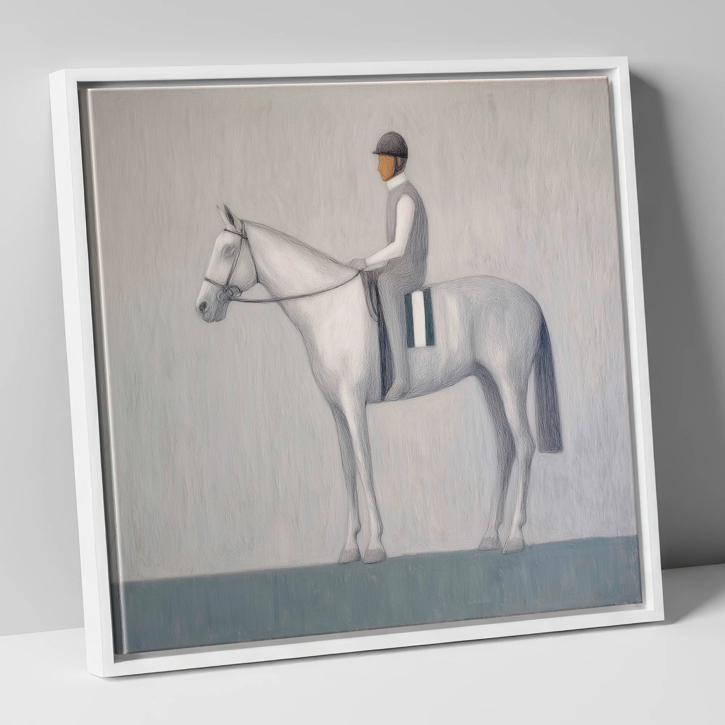 Serenity Before the Start racing horse canvas wall art in white frame