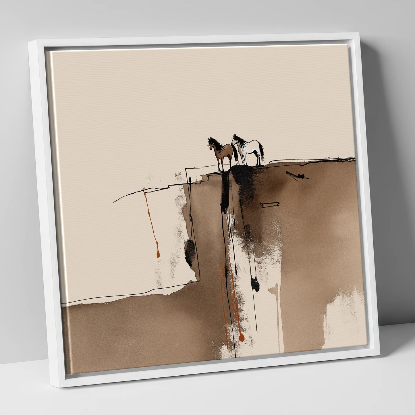 Horizon Companions wild horses canvas wall art in white frame