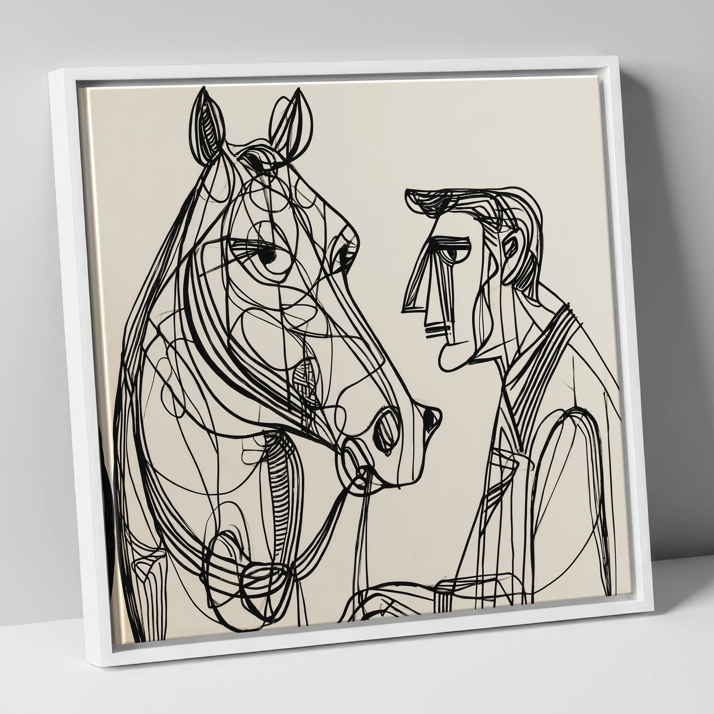 Modern Connection horse & rider canvas wall art in white frame