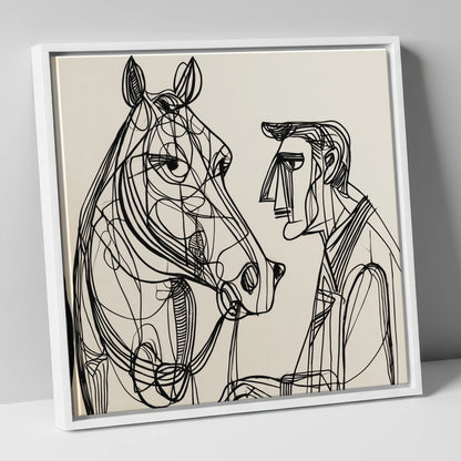 Modern Connection horse & rider canvas wall art in white frame