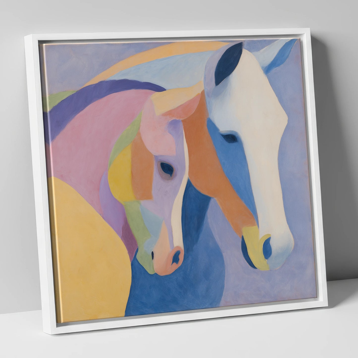 Pastel Equine Harmony mare & foal canvas wall art in white frame