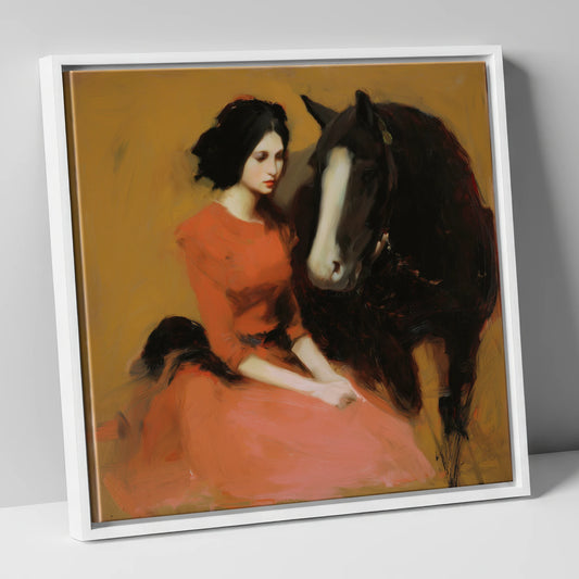 The Silent Bond horse & rider canvas wall art in white frame