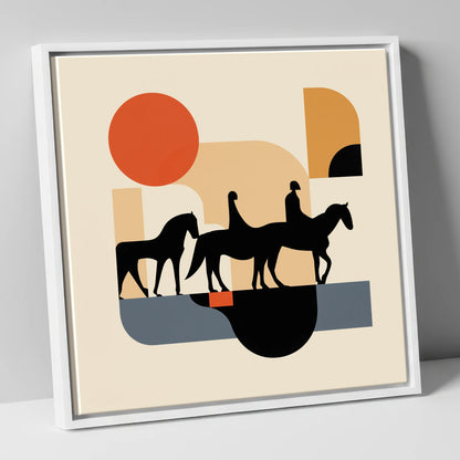 Retro Equine Trail horse landscape canvas wall art in white frame