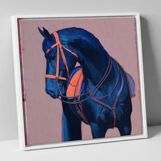 Vibrant Indigo Profile horse breed canvas wall art in white frame