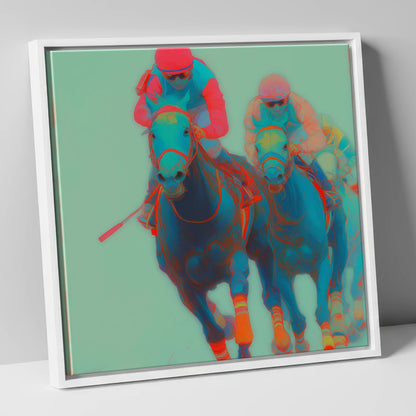 Electric Furlong racing horse canvas wall art in white frame