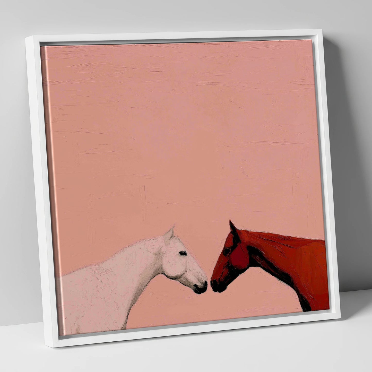 Gentle Encounter horse portrait canvas wall art in white frame