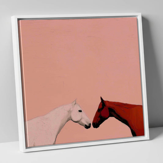 Gentle Encounter horse portrait canvas wall art in white frame