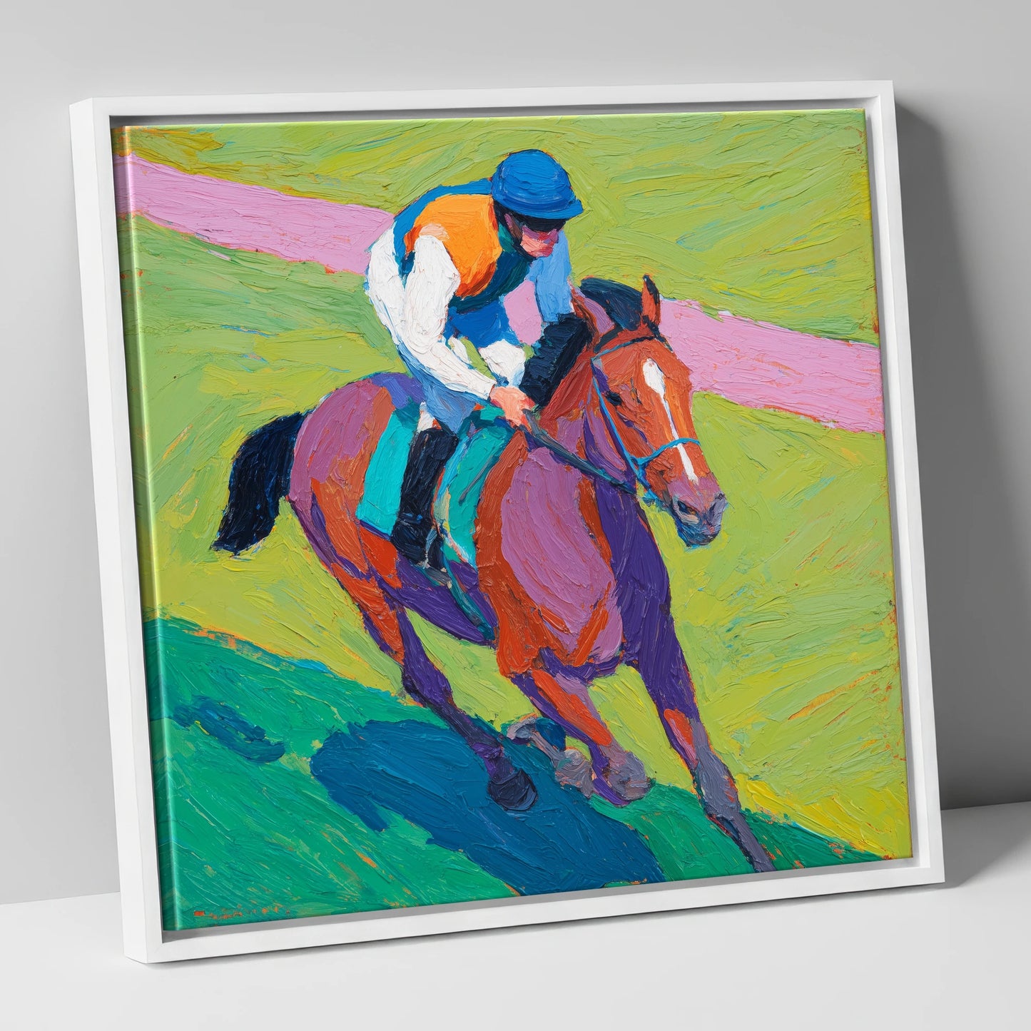 The Painted Pace racing horse canvas wall art in white frame