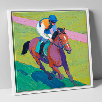 The Painted Pace racing horse canvas wall art in white frame