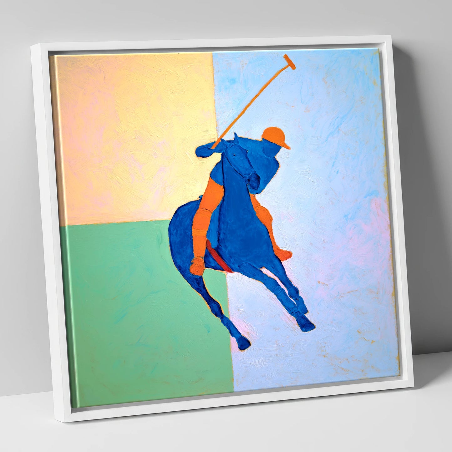 Cobalt Polo Swing polo horse canvas wall art in white frame