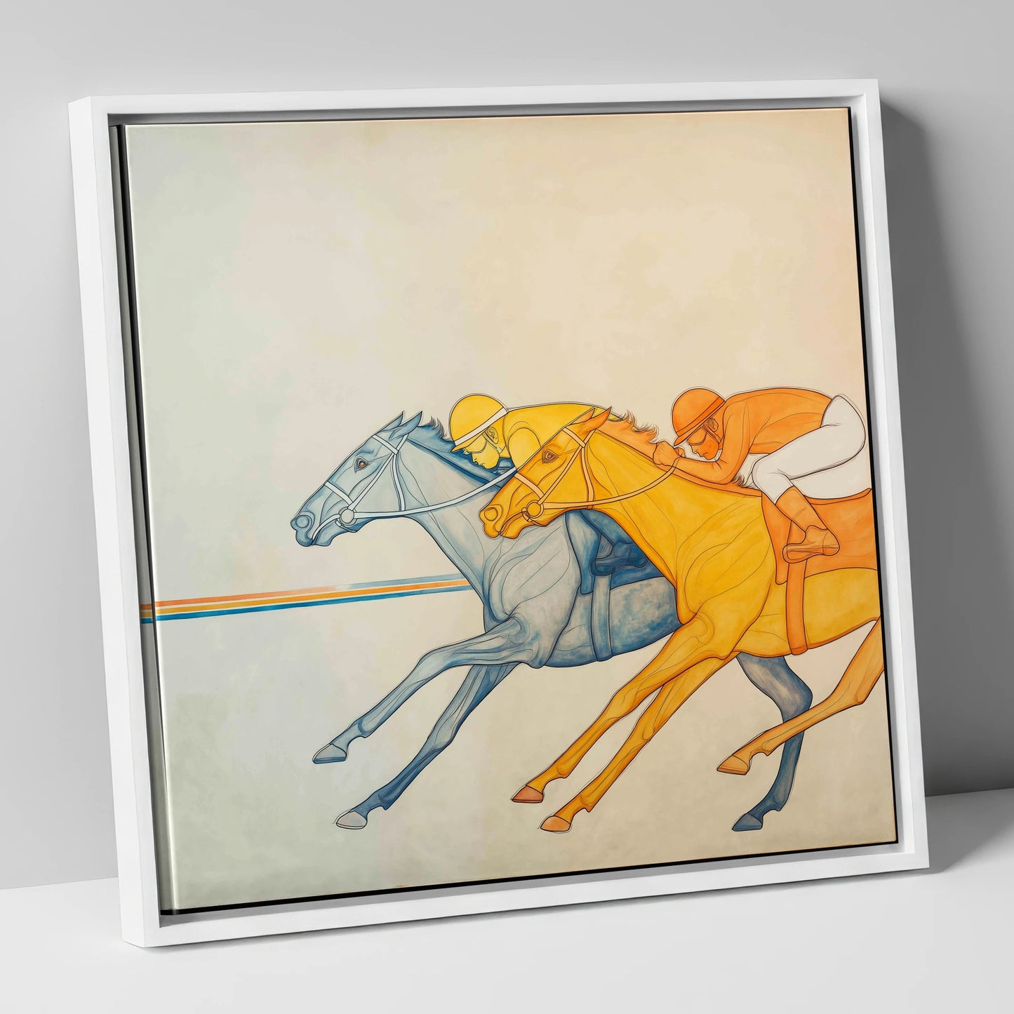 Rhythmic Pursuit racing horse canvas wall art in white frame