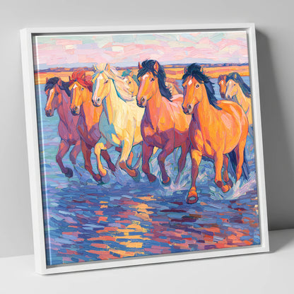 The Painted Tide horse landscape canvas wall art in white frame