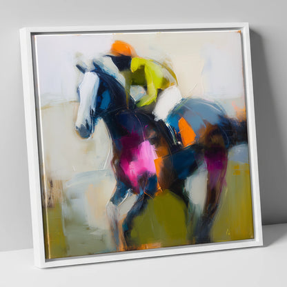 Bold Momentum racing horse canvas wall art in white frame