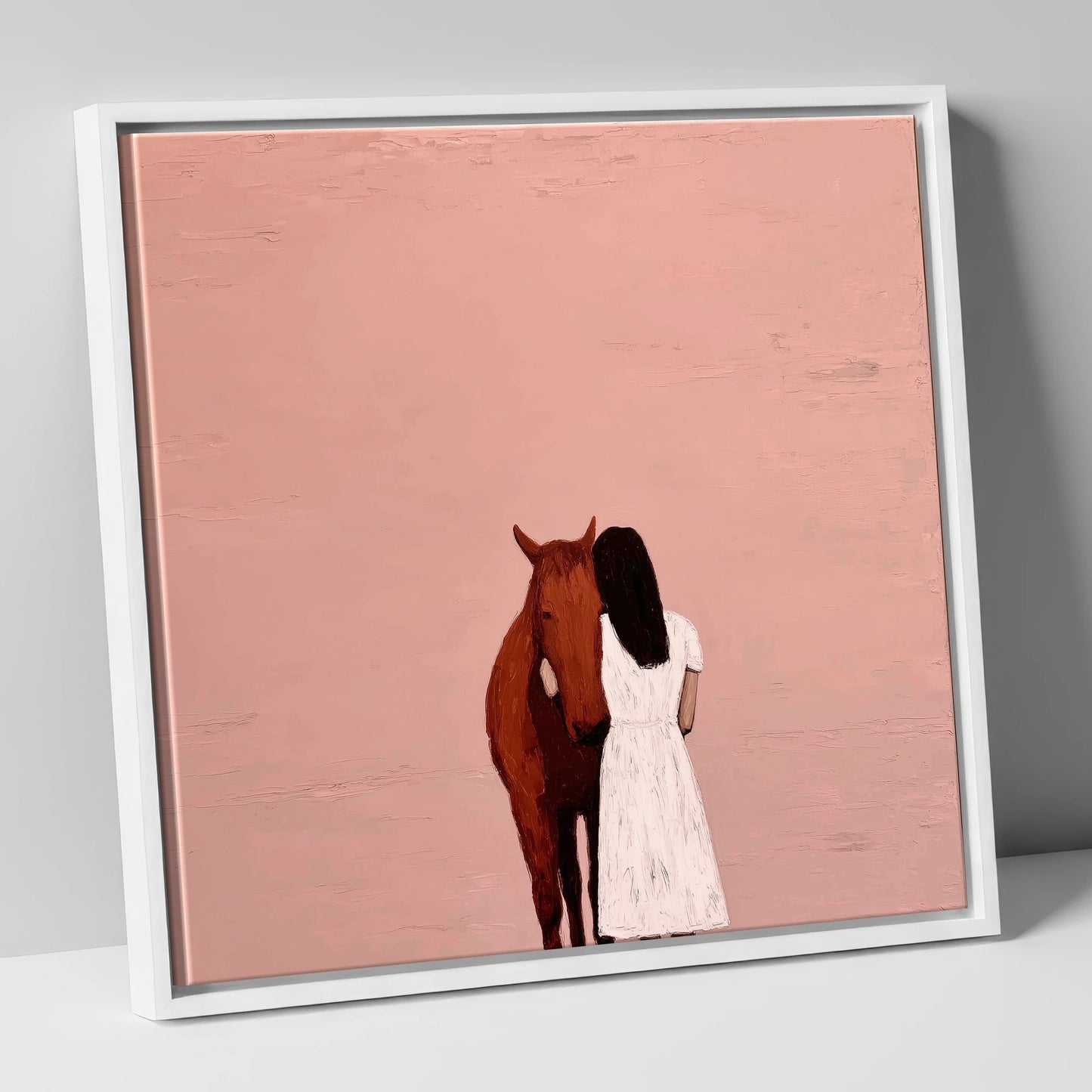 The Quiet Embrace horse & rider canvas wall art in white frame