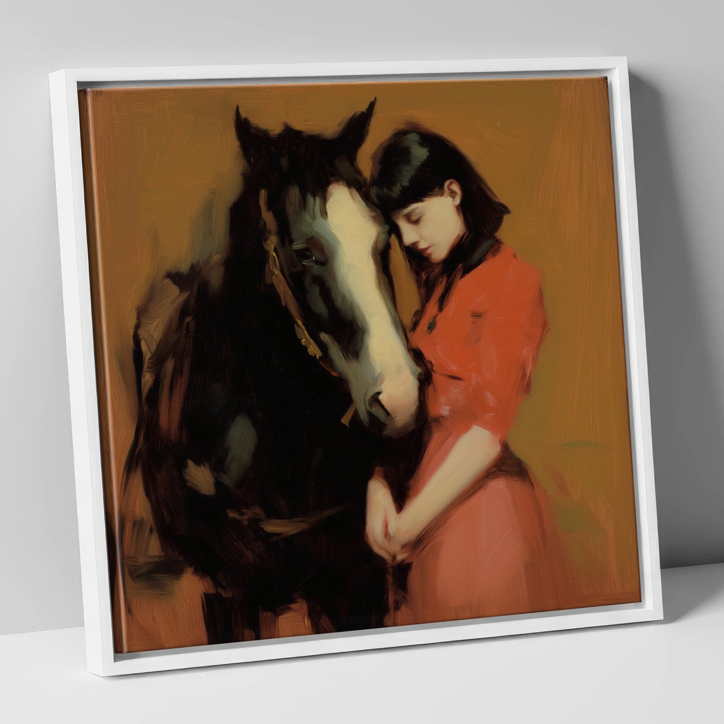The Quiet Connection horse & rider canvas wall art in white frame