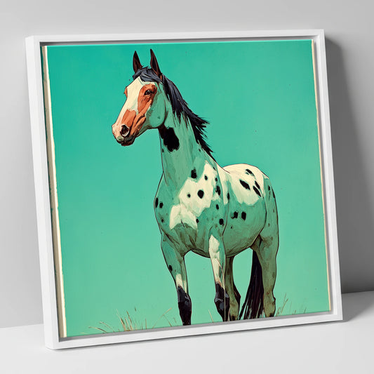 Vibrant Appaloosa Portrait horse breed canvas wall art in white frame