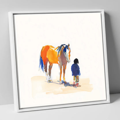 Vibrant Connection horse & rider canvas wall art in white frame