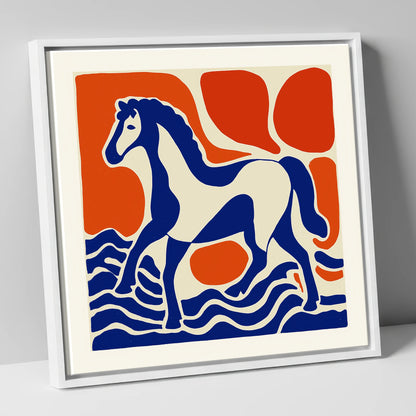 Striding Through Cobalt horse landscape canvas wall art in white frame