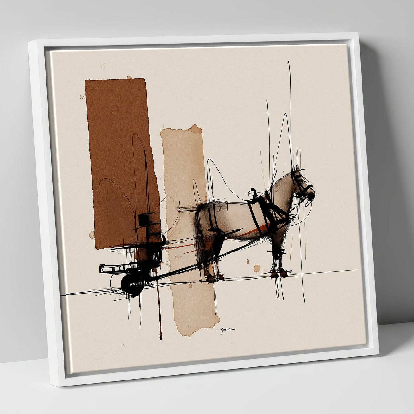 Structural Harness working horse canvas wall art in white frame