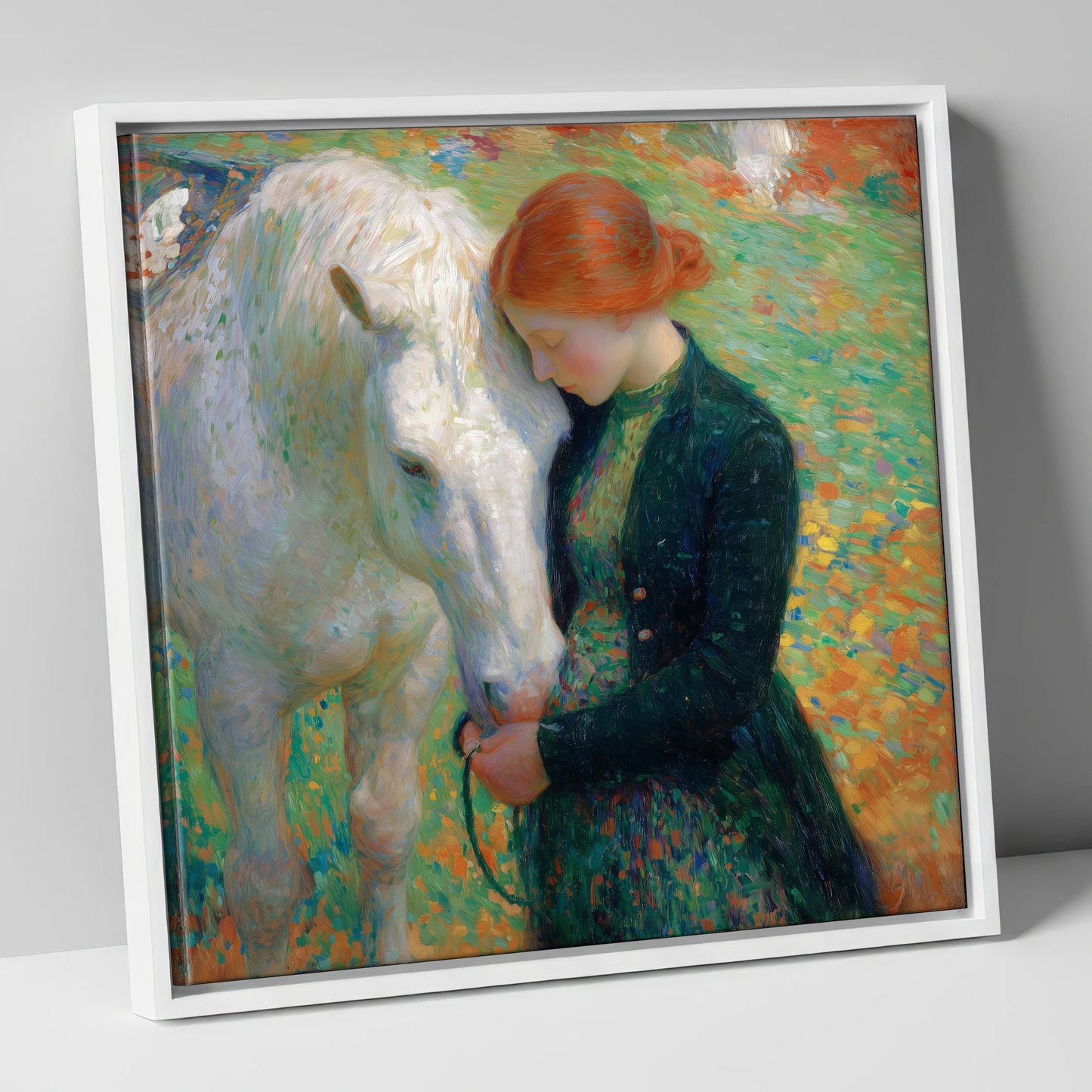 The Serene Bond horse & rider canvas wall art in white frame