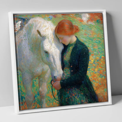 The Serene Bond horse & rider canvas wall art in white frame