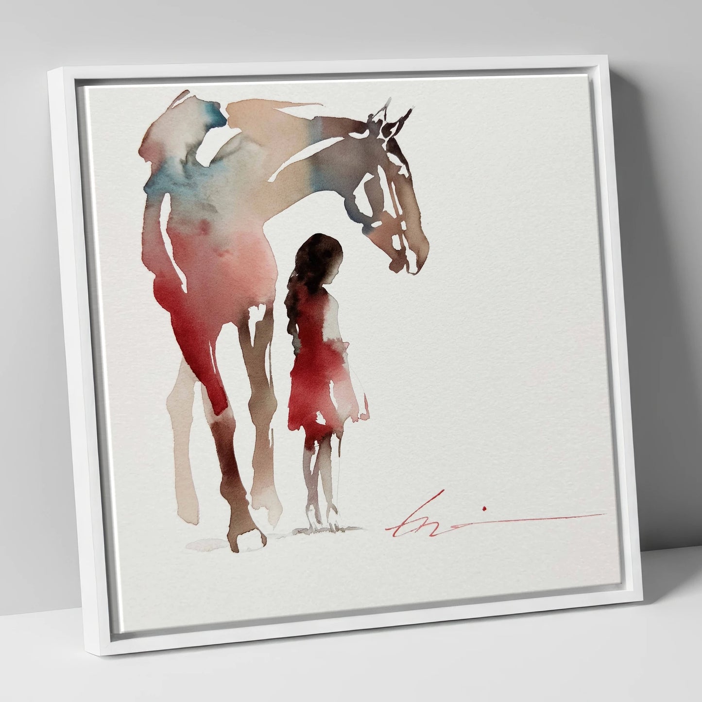 Silent Bond horse & rider canvas wall art in white frame
