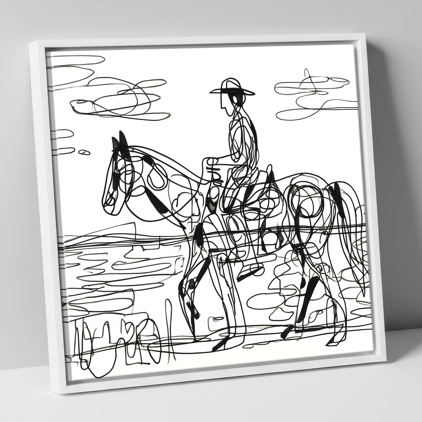Linear Beach Ride beach horse canvas wall art in white frame