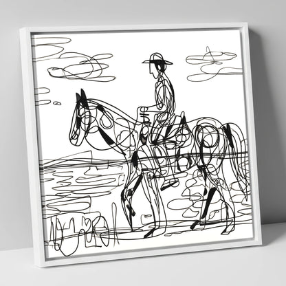 Linear Beach Ride beach horse canvas wall art in white frame