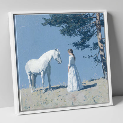 Beneath the Summer Pine horse & rider canvas wall art in white frame