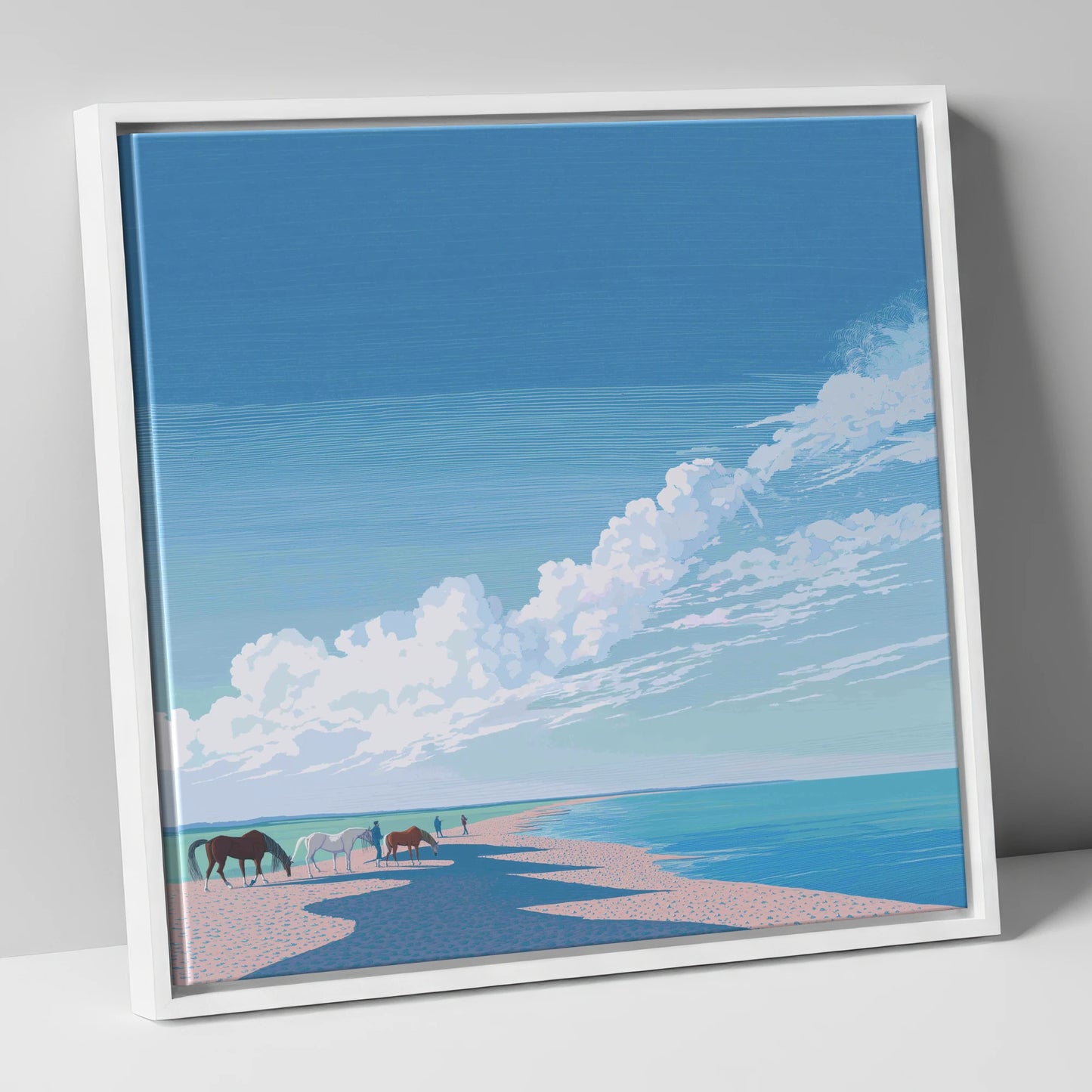 Endless Shoreline Hack horse landscape canvas wall art in white frame