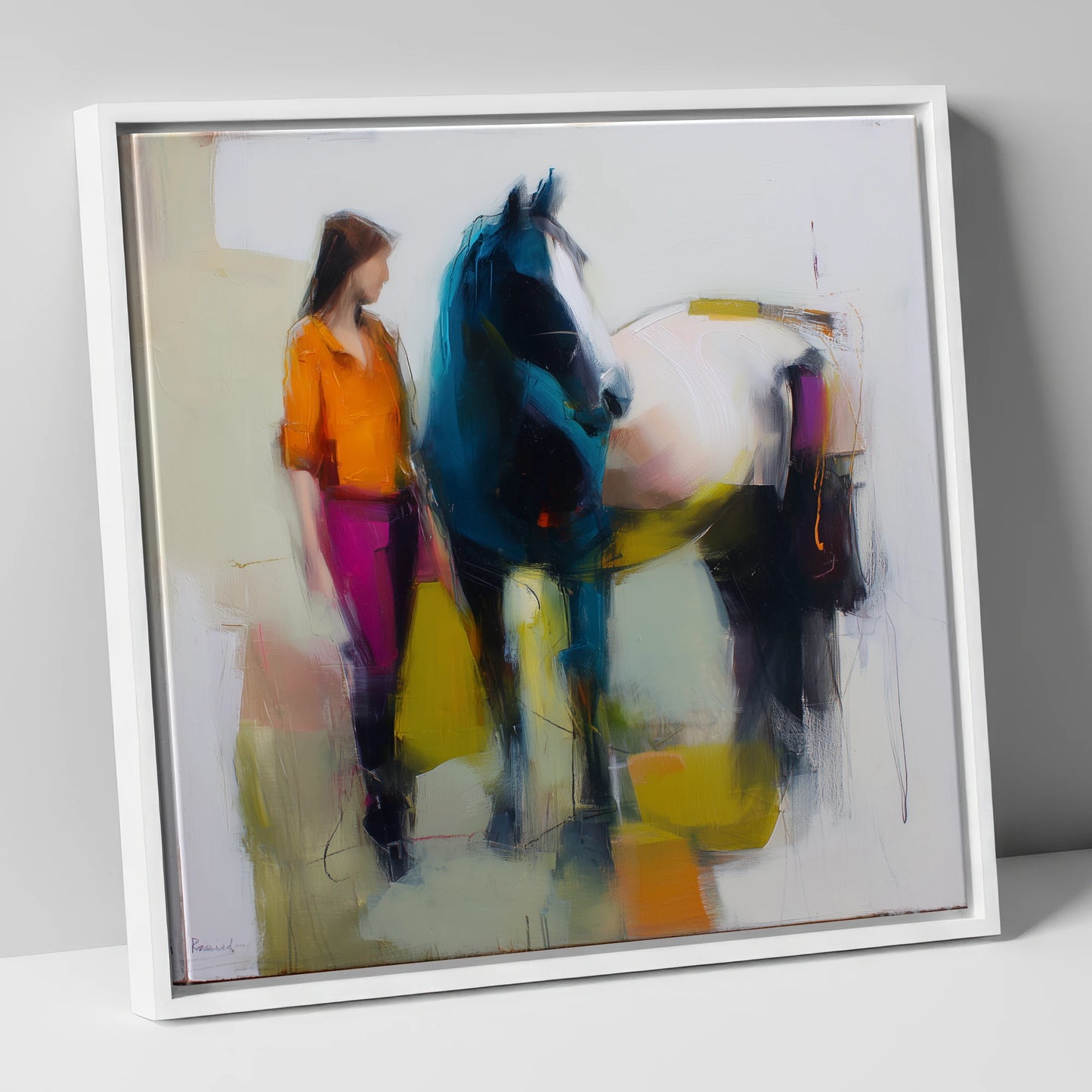 The Colour of Connection horse & rider canvas wall art in white frame